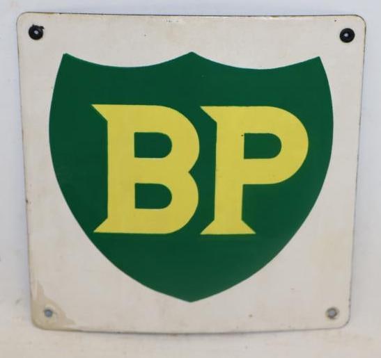 BP Porcelain Gas Pump Plate: 8.5"x 8.5"