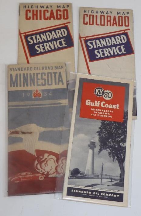 Group of 4 Standard Red Crown and Kyso Advertising Road Maps: 4" x 9"