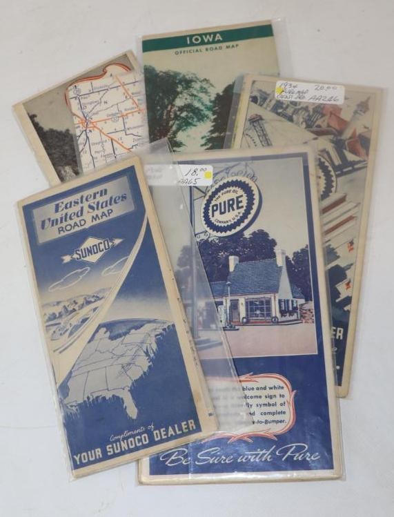 Group of 6 Pure, Phillip 66, Gulf and Sunoco Advertising Maps (1 of 2)