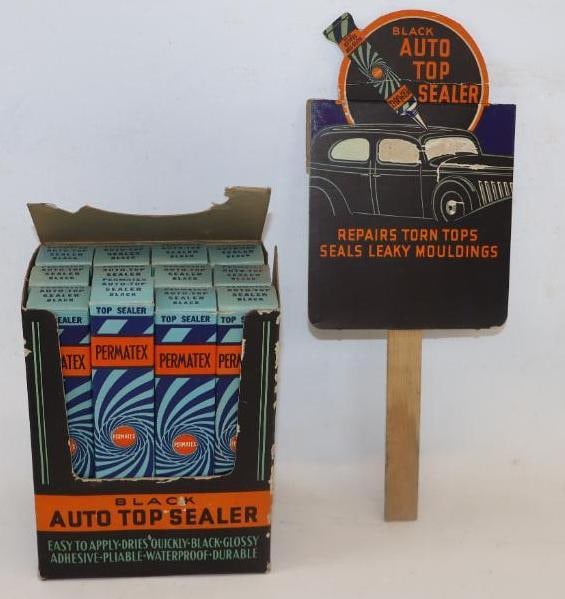 NOS Permatex Black Auto Top Sealer Advertising Cardboard Countertop Display w/ Car Graphics (1 of 2)
