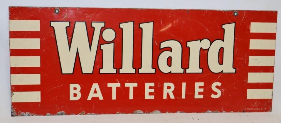 Doubled Sided Painted Tin Willard Batteries Hanging  Sign (1 of 5)