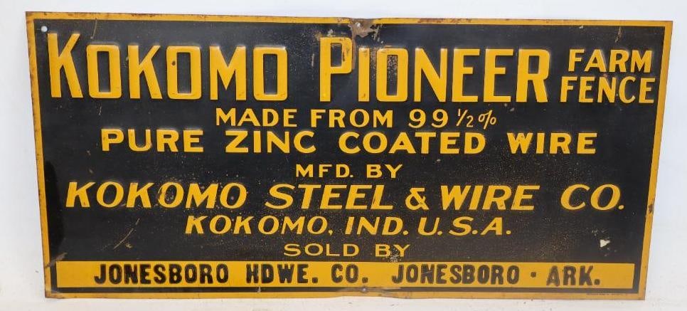 Embossed Kokomo Pioneer Farm Fence Advertising Single Sided Tin Sign (1 of 4)