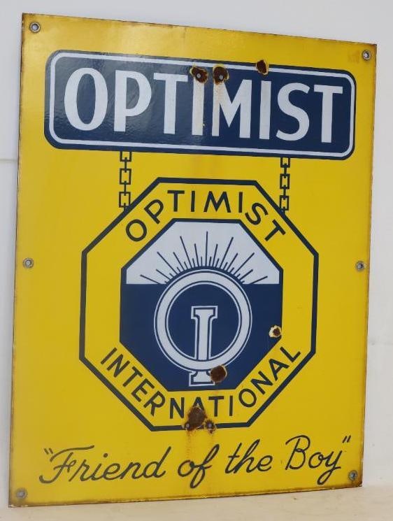 Optimist International Masonic " Friend of the Boy" Single sided Porcelain Advertising Sign: 24" x 30"