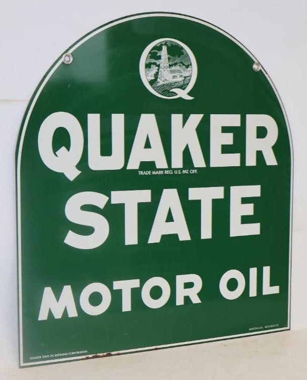 Quaker State Motor Oil Double Sided Tomb Stone Porcelain Advertising Sign (1 of 4)