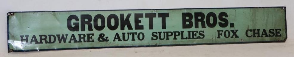 Grookett Bros. Hardware &  Auto Supplies Fox Chase Single Sided Tin Advertising Sign (1 of 5)