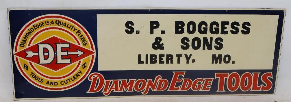 Embossed Diamond Edged Tools Liberty Mo Single Sided Tin Advertising Sign (1 of 5)