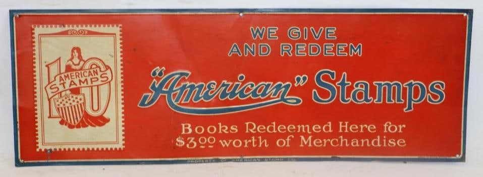 Embossed "American" Stamps Single Sided Tin Sign (1 of 4)