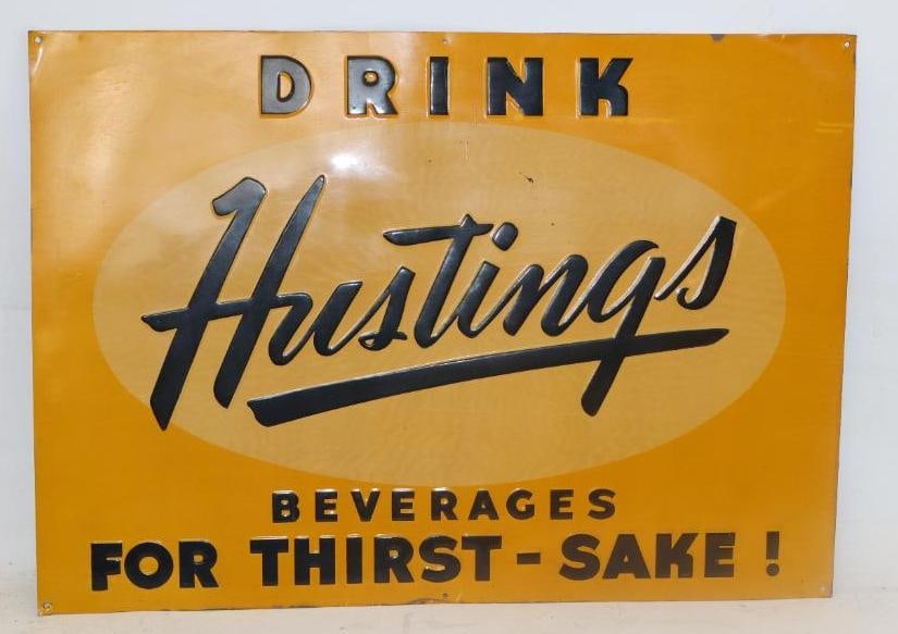 Embossed Hustings Beverages For Thirst-Sake Single Sided Tin Advertising Sign (1 of 4)