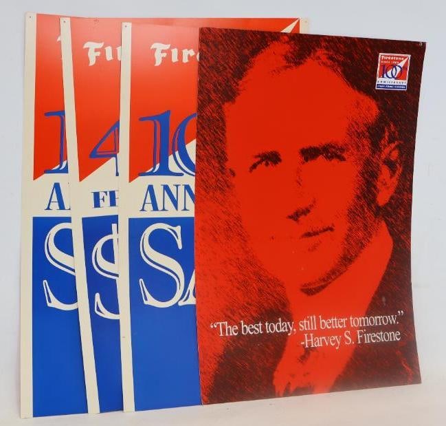 Group of 4 Double Sided Firestone 100 Anniversary Advertising Signs (1 of 2)