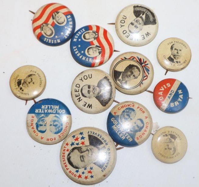 Group of 12 Presidential Advertising Pin Back Badges (1 of 2)