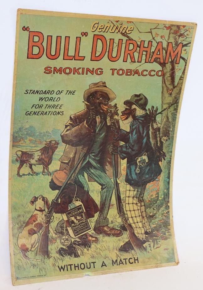 Genuine "Bull" Durham Smoking Tobacco Advertising Black Americana Cardboard Poster (1 of 4)