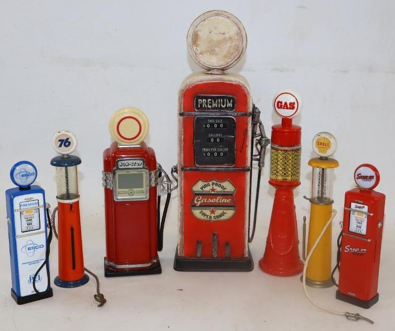 Group of 7 Advertising Gas Pumps Bank, Toy And Cologne (1 of 2)
