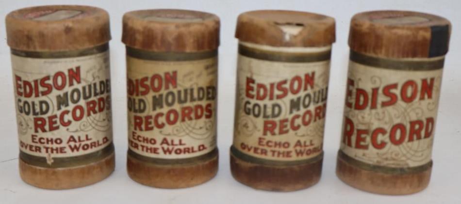 Group of 4 Edison Gold Molded Records: 2.5" diameter x 4.5" one container empty