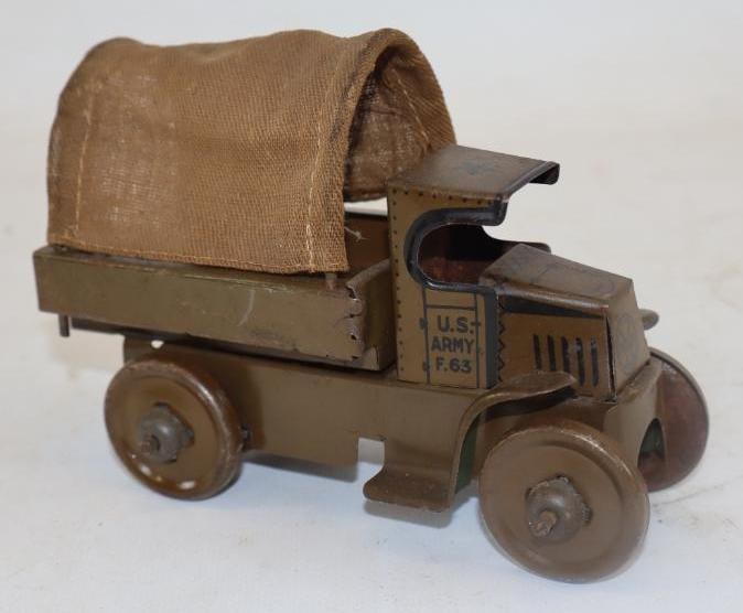Early Marx US Military Soldier Friction Transport Truck: 5.50" x 2.5" x 4"