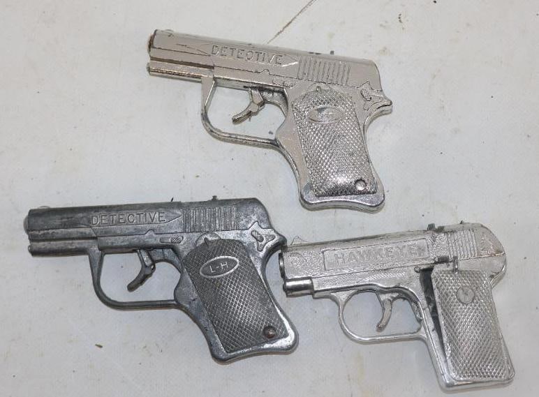 Group of 3 Detective Cap Gun Toy Pistols: 5" x 3" x.50" largest