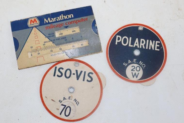 Group of 3 Polarine Iso-vis And Marathon Advertising Oil Slide Chart: 3.50" x 2" largest