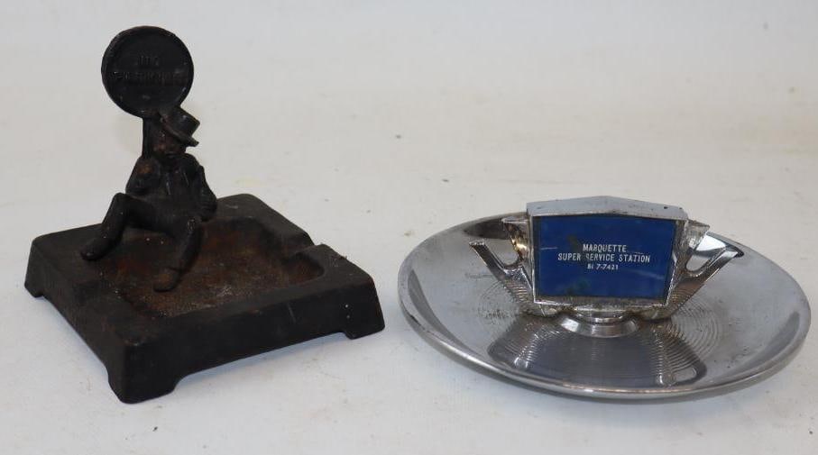 Group of 2 Marquette Super Station and No Parking Advertising Ash Trays (1 of 2)