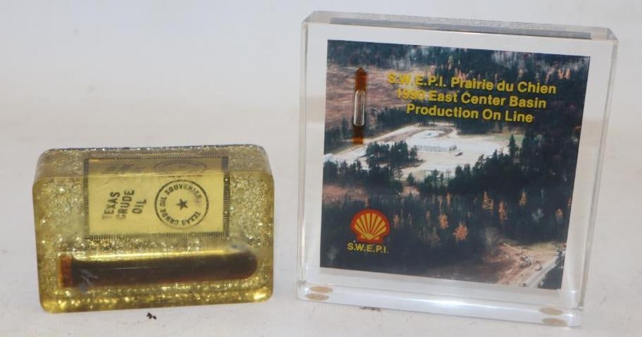Group of 2 Texas Crude Oil And Shell Oil Advertising Paper Weights (1 of 2)