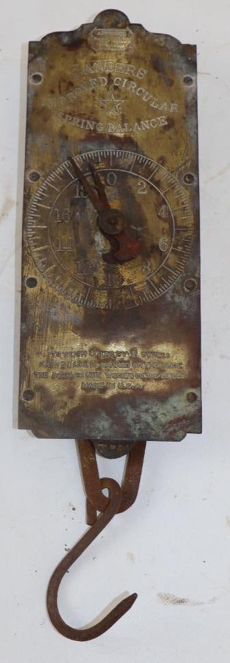 Landers Approved Circular Brass Spring Balanced Hanging Scale (1 of 2)