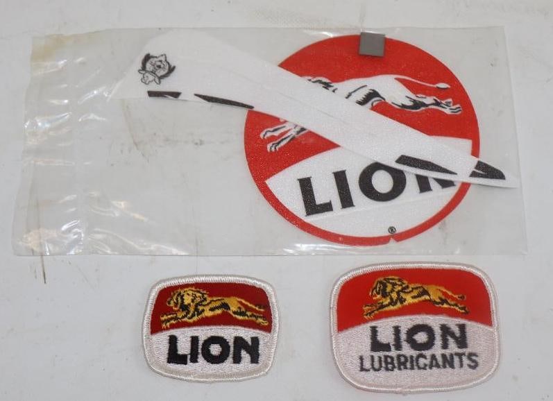 Group of 3 Lion Gasoline Advertising Patches and Toy Plane: 8.50" x 5" largest