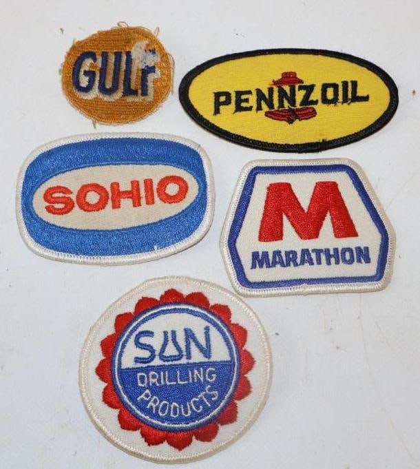 Group of 5 Gas and Oil Advertising Patches: 3.75" x 2.75" Largest
