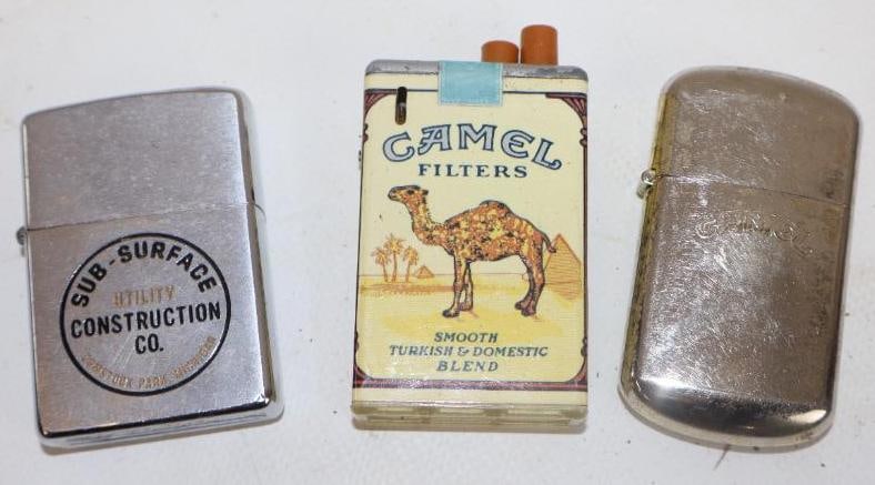 Group of 3 Camel And Construction Company Advertising Zippo Style Lighters (1 of 2)
