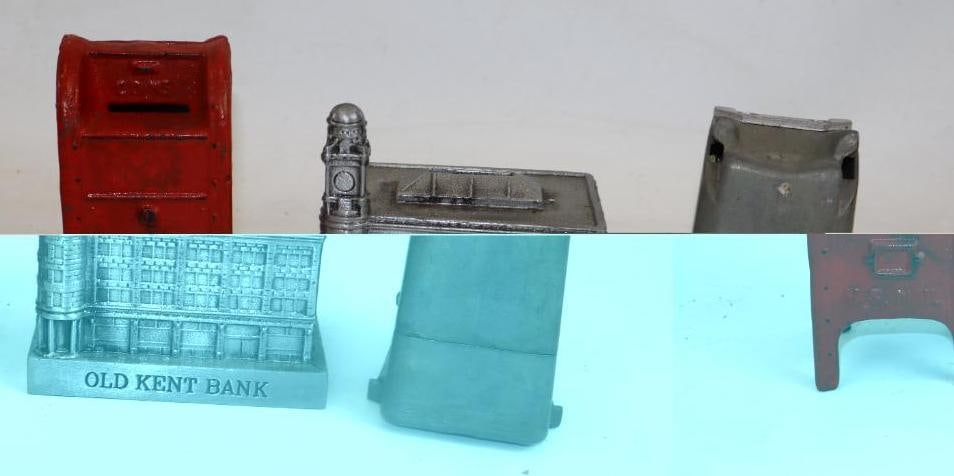 Group of 3 Cast Iron And Metal Banks: 5.50" x 5" x 4.50" largest