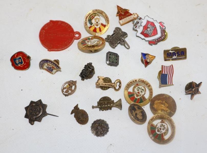 Group of 20 Vintage Advertising Pins And Charms: 1.25" diameter largest
