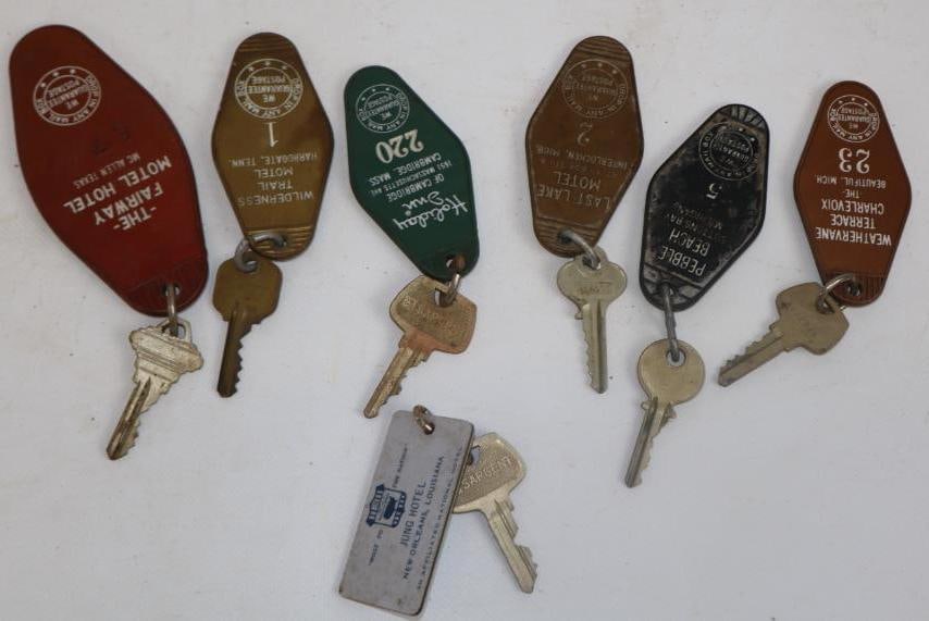 Group of 7 Vintage Hotel Keys Holiday Inn, Pebble Beach, The Fairway Motel and Jung Hotel (1 of 2)