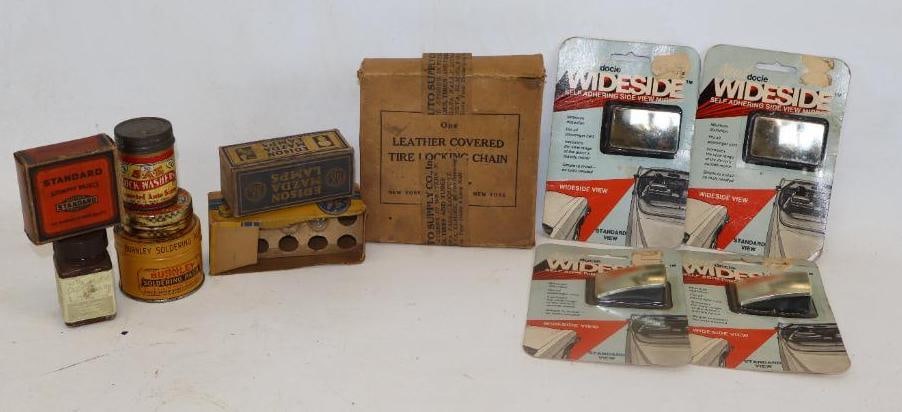 Group of 12 Automotive Tins and Boxes: 5.5" x 5.5"x 1" largest