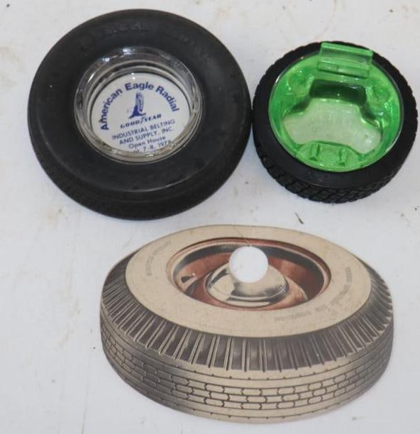 Group of 3 Tire Ash Tray And Montgomery Ward Tire Advertising Sign (1 of 2)