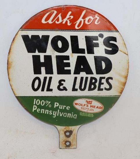 Reproduction Porcelain Wolf's Head Lubester Paddle: 7" x 6"