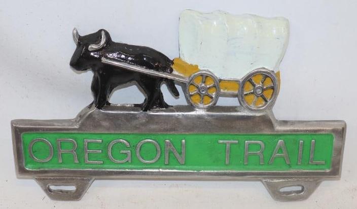 Oregon Trail Aluminum Recast Advertising License Plate Topper: 9.75" x 6"