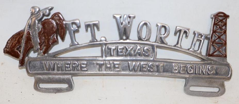 Fort Worth TX Aluminum Recast Advertising License Plate Topper (1 of 2)