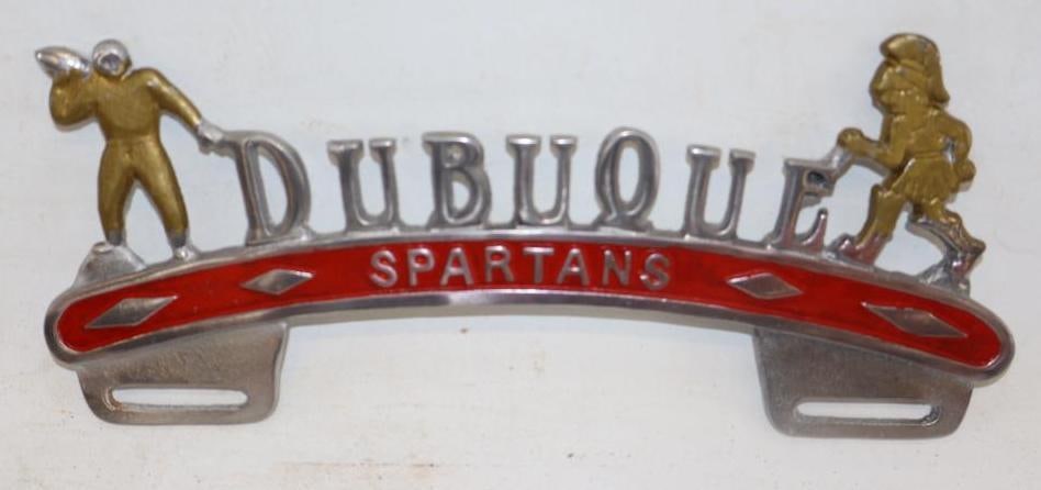 Dubuque Spartans Aluminum Recast Advertising License Plate Topper: 11" x 4.75"