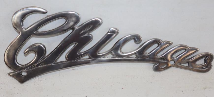 Chicago Aluminum Recast Advertising License Plate Topper: 12" x 4.5"