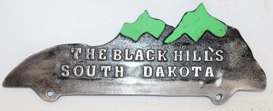 The Black Hills South Dakota Aluminum Recast Advertising License Plate Topper: 11" x 4"