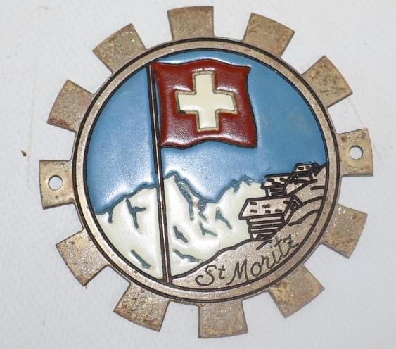 Swiss Alps Saint Moritz Radiator Emblem Badge: 3" diameter