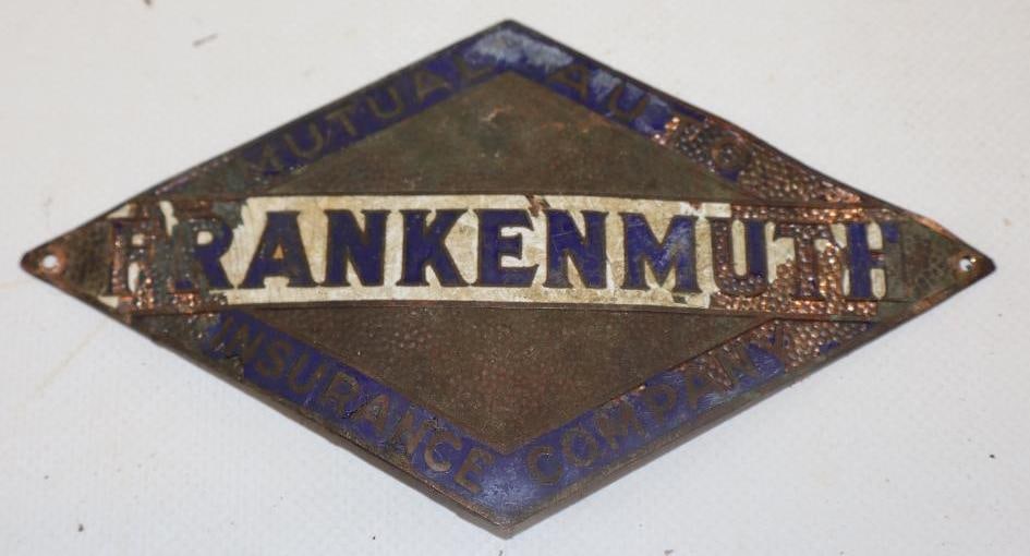 Frankenmuth Mutual Auto Insurance Co. Brass and Cloisonne Radiator Emblem Badge (1 of 2)