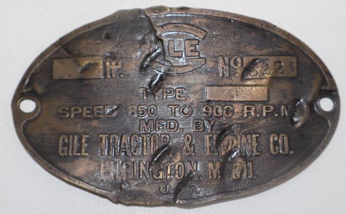 Gile Tractor and Engine Company Serial Data Tag Emblem (1 of 2)