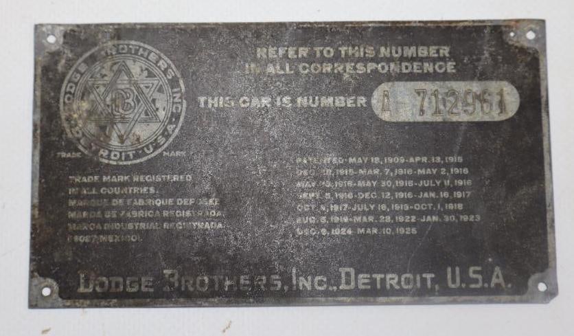 1925 Dodge Brothers Serial Data Tag Emblem (1 of 2)