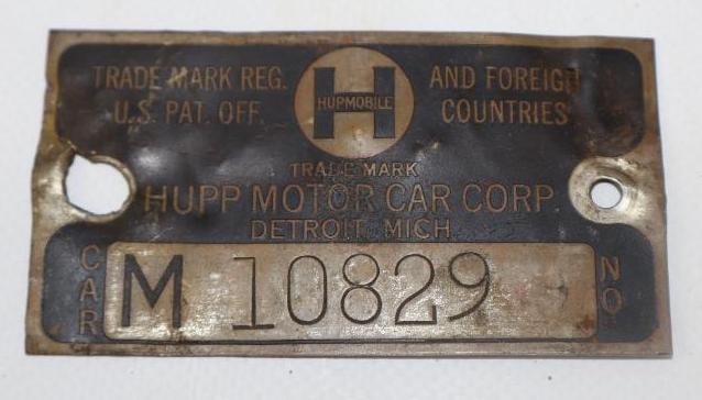 1920's Hupmobile Motor Car Co Serial Data Tag Emblem (1 of 2)