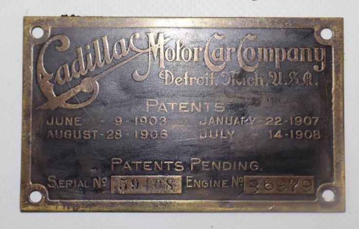 1908 Cadillac Motor Car Co Serial Data Tag Emblem (1 of 2)