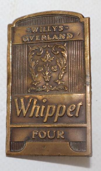 1929 Willys-Overland Whippet Four Automobile Radiator Emblem: 2.25" x 1.25"