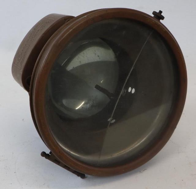 Brass Corcoran Gas Headlight: 9.50" diameter lens is cracked and has repairs