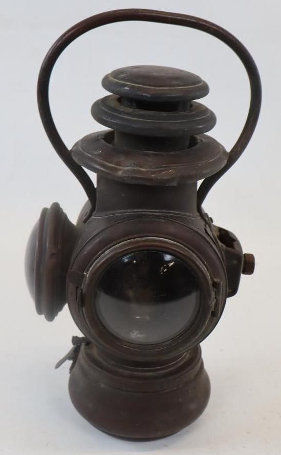 Brass Dietz Trail Lamp: 6" x 5" x 12" has cracks near mounting bracket