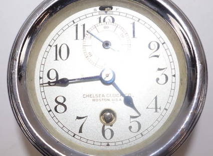 Early Chelsea Clock Company Wind Up Automobile Dash Clock: 3.75" x 3" x 3.75"