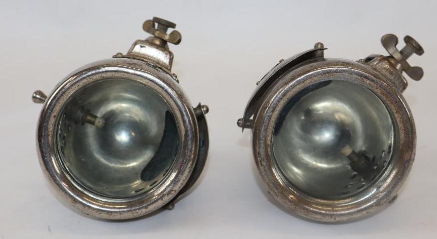 Pair of Brass Bullet Shaped French Automobile SE Cowl Lights (1 of 5)