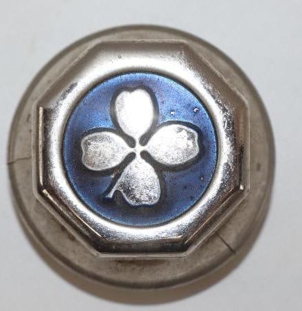 Clover Threaded Automobile Hubcap: 2.25" diameter had crack