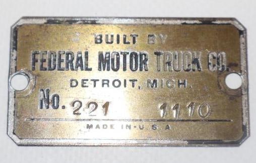 Brass Federal Motor Truck Co Serial Data Tag Emblem (1 of 2)